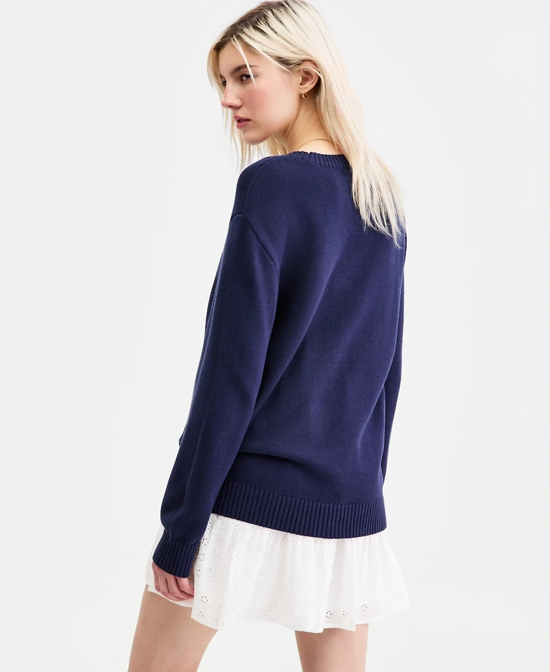 Hooked Up by Iot Juniors' American Flag Crewneck Sweater