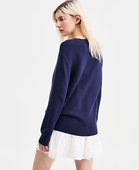 Hooked Up by Iot Juniors' American Flag Crewneck Sweater