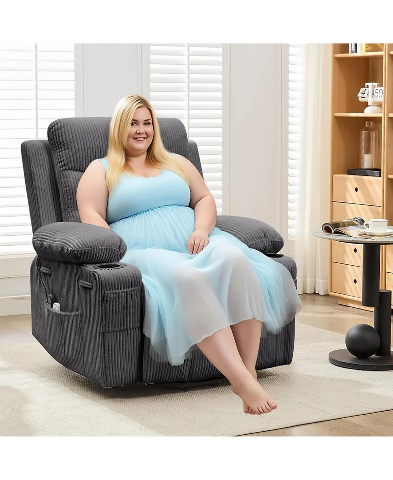 gaomon Electric Lift Recliner with Massage & Heat for Elderly, Pu Leather Big & Tall Reclining Chair with Cup Holders & Storage