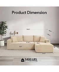 gaomon Boneless Sectional Cloud Couches for Living Room L-Shape Corduroy Cloud Sectional Couch with Chaise Modern Modular Sectional Sofa