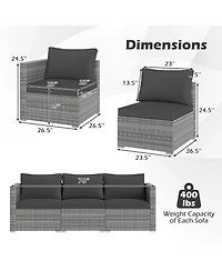 Gymax Set of 3 Patio Sectional Sofa Pe Rattan Modular Couch Furniture w/Cushions