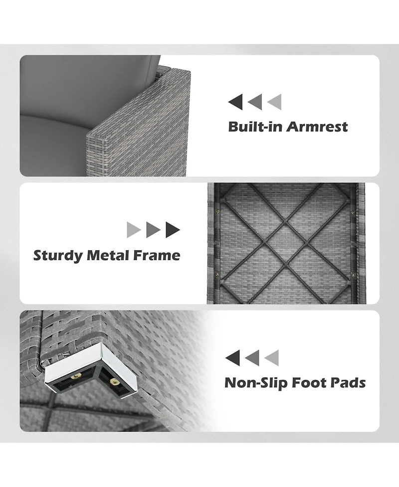 Gymax Set of 3 Patio Sectional Sofa Pe Rattan Modular Couch Furniture w/Cushions