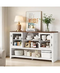 gaomon 53" Kitchen Buffet Sideboard, Modern Coffee Bar Table with 2 Glass Doors & 3 Shelves, Storage Cabinet for Living Room, Entryway