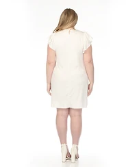 White Mark Plus Crew Neck Ruffle Sleeve Dress
