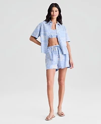 And Now This Women's Cotton Patchwork-Embroidered Camp Shirt, Macy's Exclusive