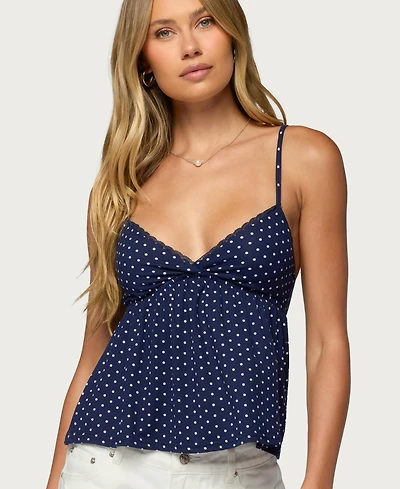 Edikted Women's Belen Polka Dot Lacey Babydoll Top