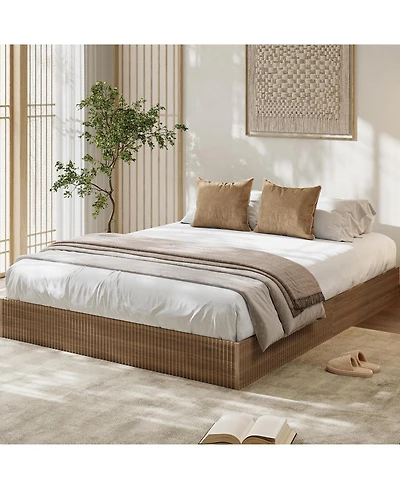 gaomon Queen Bed Frame, Wood Platform Bed with Fluted Design, Low Profile BedFrame, Minimalist Bed Base with Noise-Free, Easy Assembly