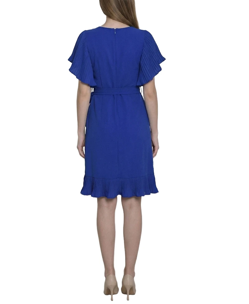 Ny Collection Petite Short-Sleeve Pleated Ruffle Dress