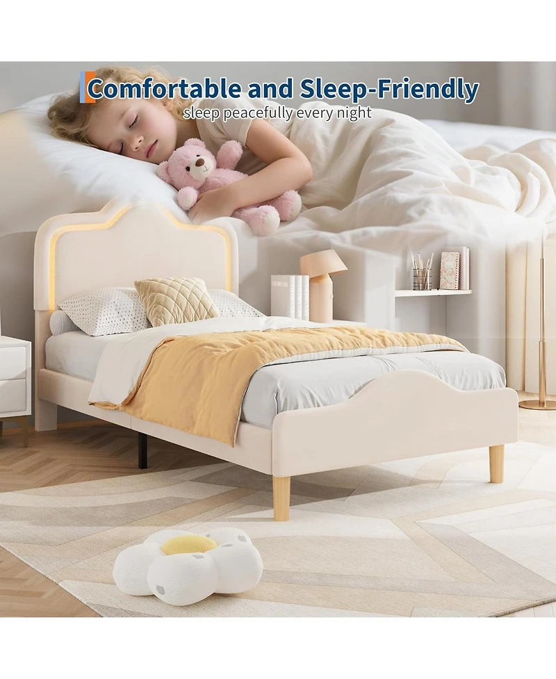 gaomon Twin Xl Upholstered Led Bed Frame with Adjustable Headboard & Footboard