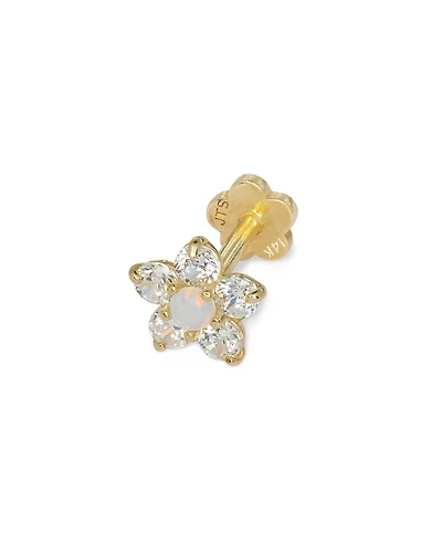 Curata Jewelry Solid 14k Yellow Gold 18G 5mm Cubic Zirconia Opal Flower Labret Cartilage Stud