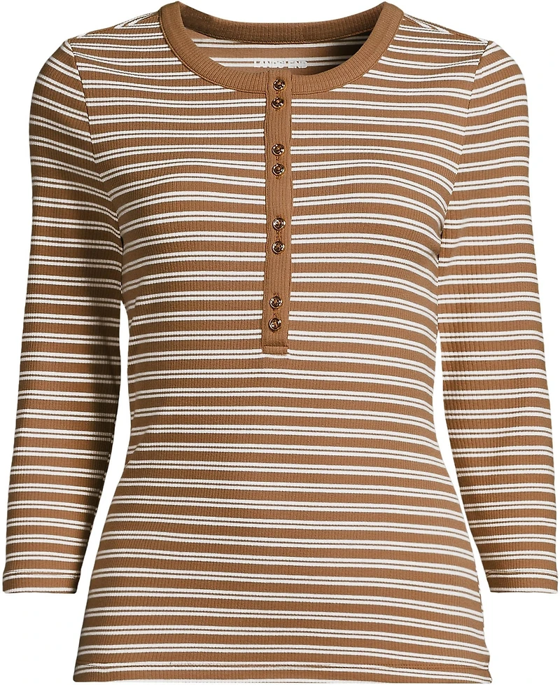 Lands' End Women's 3/4 Sleeve Polished Rib Henley Top