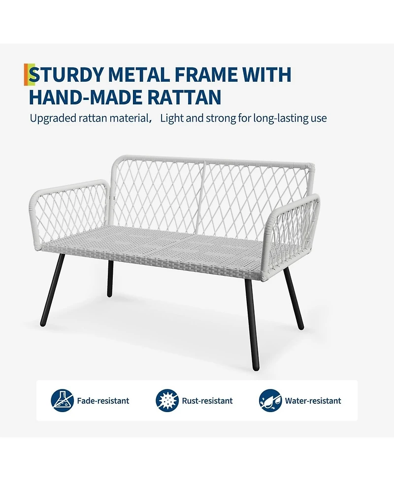 gaomon 4-Piece Wicker Outdoor Furniture Set, Patio Sectional Sofa with Handmade Rattan and Metal Frame