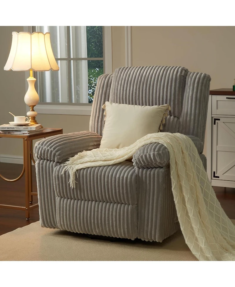 gaomon Corduroy Recliner Chair, Manual Recliner Sofa with Handle, Pillow Top Arms, Thick Padding