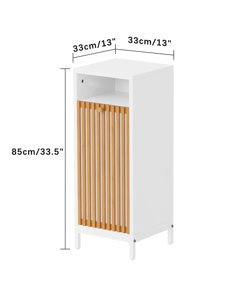 Rainsken Tilt Out Laundry Hamper Cabinet with Bamboo Slat Front & Removable Hamper