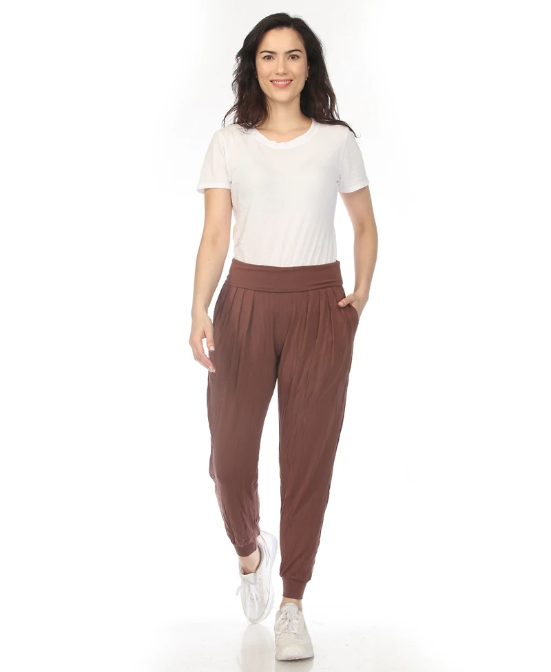 White Mark Women's High-Waist Pleated Lounge Pants