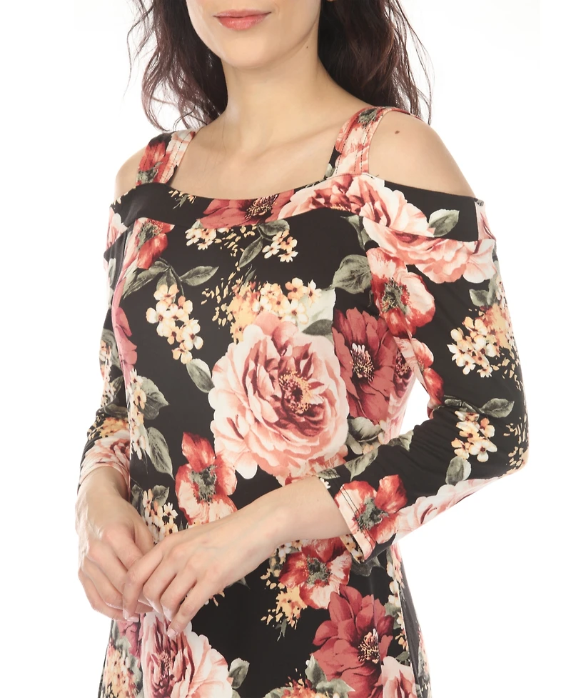 White Mark Women's Cold Shoulder 3/4 Sleeve Dress