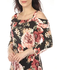 White Mark Women's Cold Shoulder 3/4 Sleeve Dress