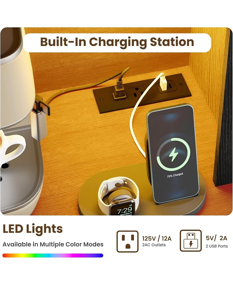 gaomon 68.7 " Pantry Cabinet with Led Light and Charging Station, Kitchen Storage Countertop