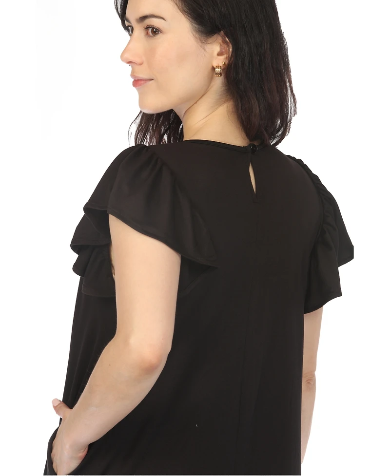 White Mark Women's Crew Neck Ruffle Sleeve Dress