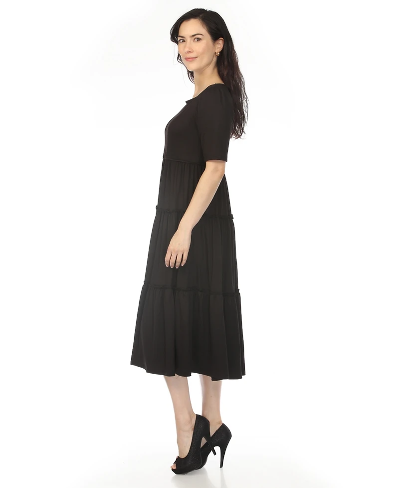 White Mark Women's Square Neck Short Sleeve Tiered Dress