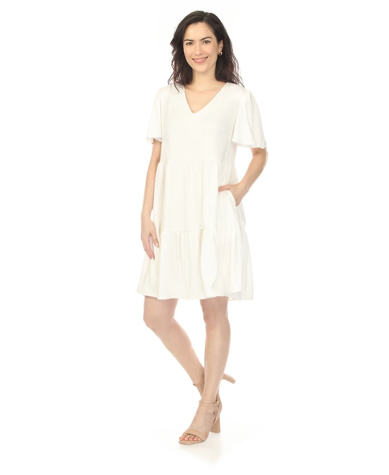 White Mark Women's V-Neck Short Sleeve Dress