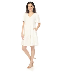 White Mark Women's V-Neck Short Sleeve Dress