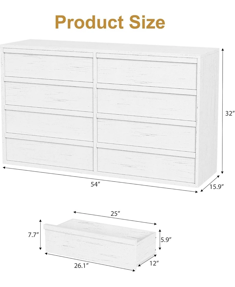 gaomon 8 Drawer Antique Dresser, Wooden Double Chest for Living Room, Entryway