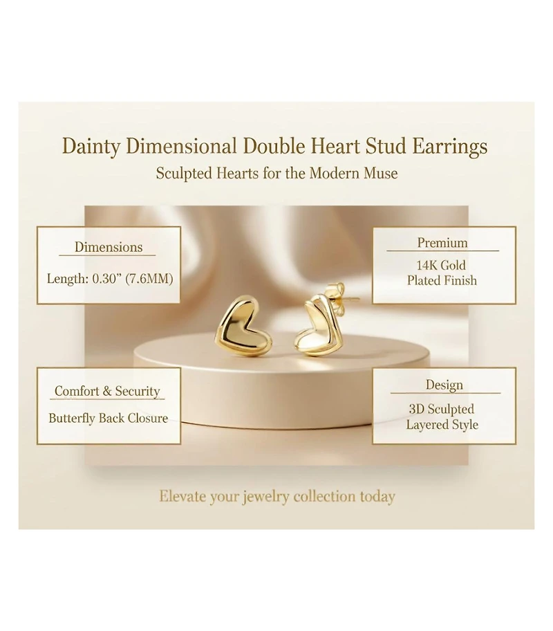 Rachel Glauber 14K Gold Plated Interlocking Double Heart Stud Earrings