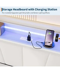 gaomon Twin Daybed with Trundle & Led Light, Metal Frame, Linen Headboard, Usb Charging for Guest Room