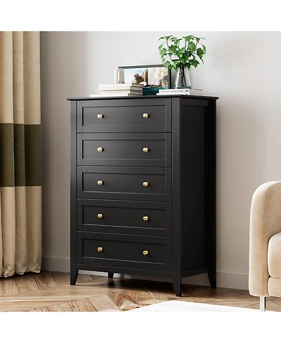 gaomon 5 Drawer Dresser for Bedroom, Tall with Deep Drawers & Metal Knobs, Modern Wooden Chests of Entryway