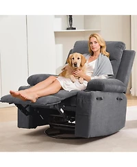 gaomon Recliner Chair Nursery, Oversized Manual Reclining Rocking Chair, 360 Swivel Glider with Cup Holder, Massage and Heat Recliner