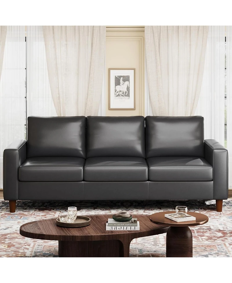 gaomon Mid-Century Modern Sofa, Comfy Faux Leather Couch with Deep Seat, Cozy 3 Seater Couch for Living Rooms Offices Apartments, Easy Assembly