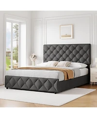 gaomon Bed Frame with 4 Storage Drawers and Headboard, Linen Upholstered Platform Bed Frame