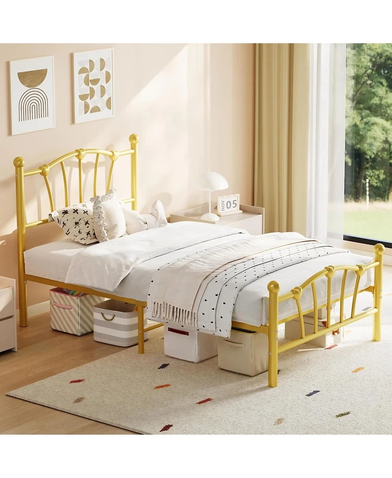 gaomon Twin Kids Bed Frame with Headboard & Footboard, Heart-Shaped Metal Platform Bed, Heavy-Duty Steel Slats, Quiet Design, No Box Spring