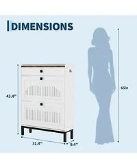 gaomon Shoe Storage Cabinet with 2 Flip Drawers & Top Drawer, Wooden Shoe Organizer with Hollow Panels for Entryway