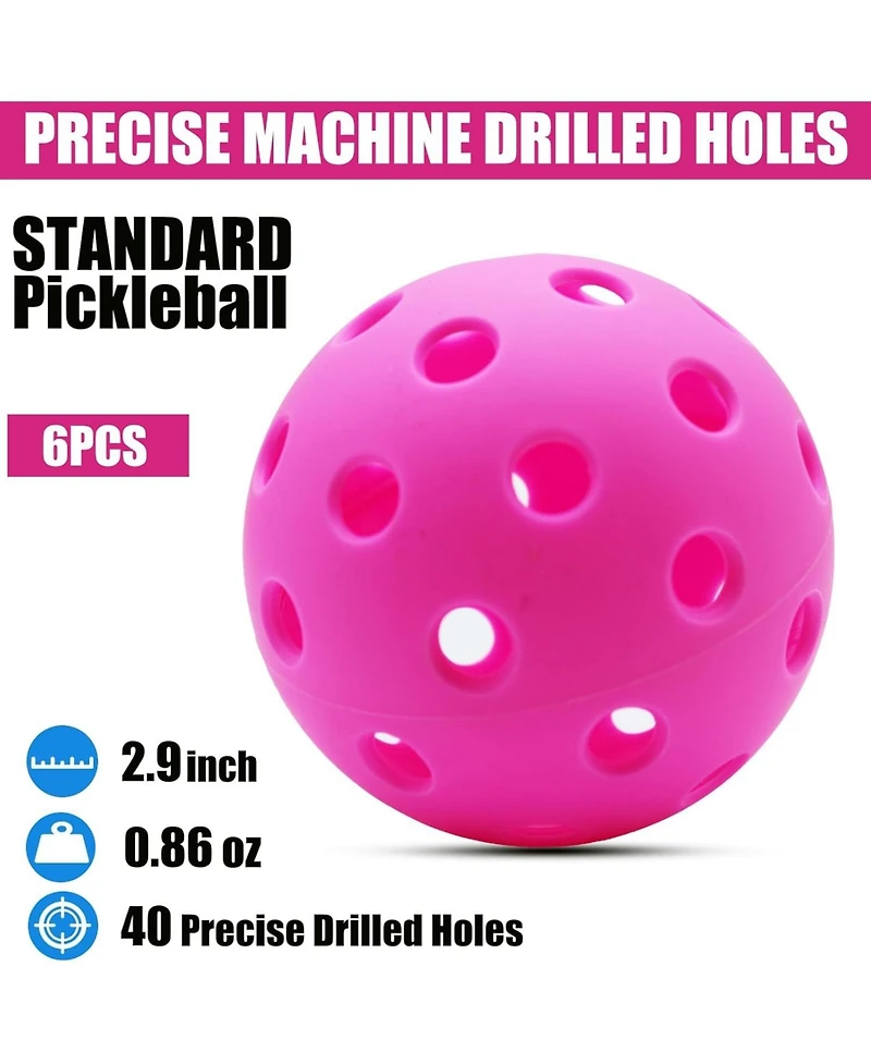 Magicorange 6-Pack Outdoor High-Elasticity 40-Hole Seamless Pickleball Balls with Mesh Carry Bag