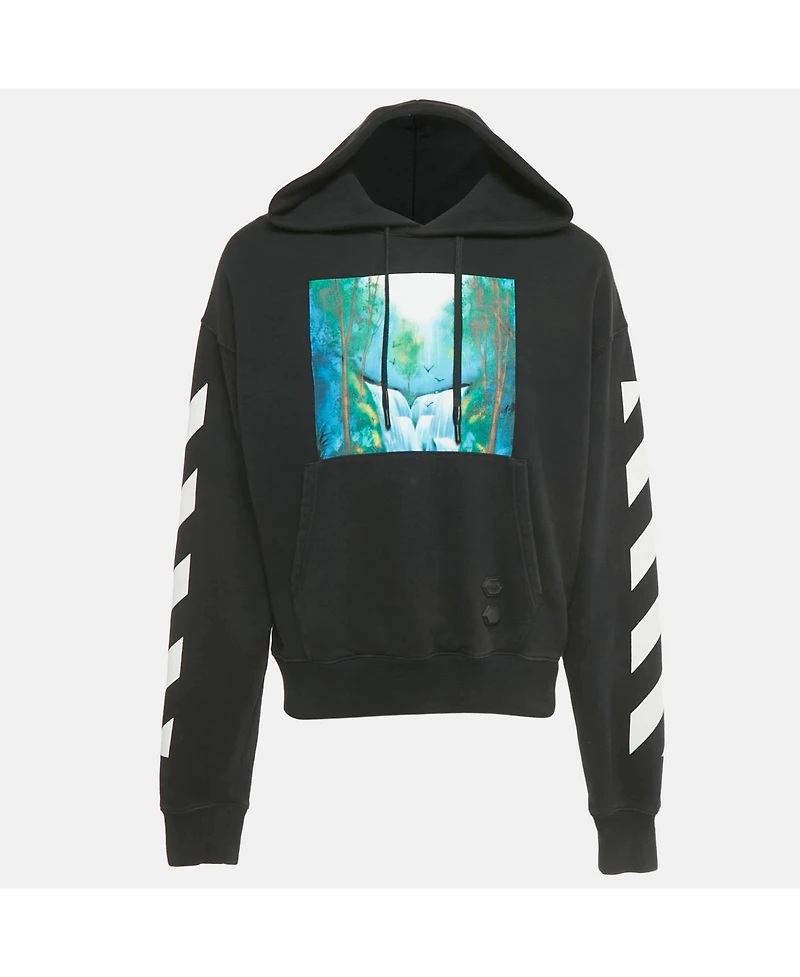 Pre-Owned Off-White Men's Black Waterfall Print Cotton Hoodie