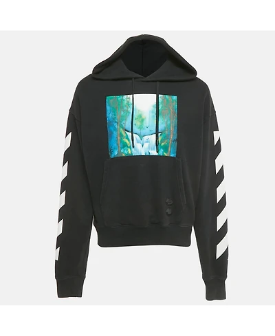 Pre-Owned Off-White Men's Black Waterfall Print Cotton Hoodie