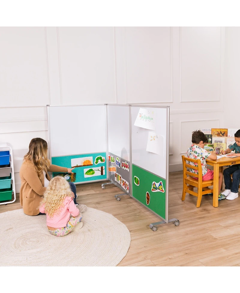 ECR4Kids Mobile Dry-Erase and Flannel Split Room Divider, 3-Panel