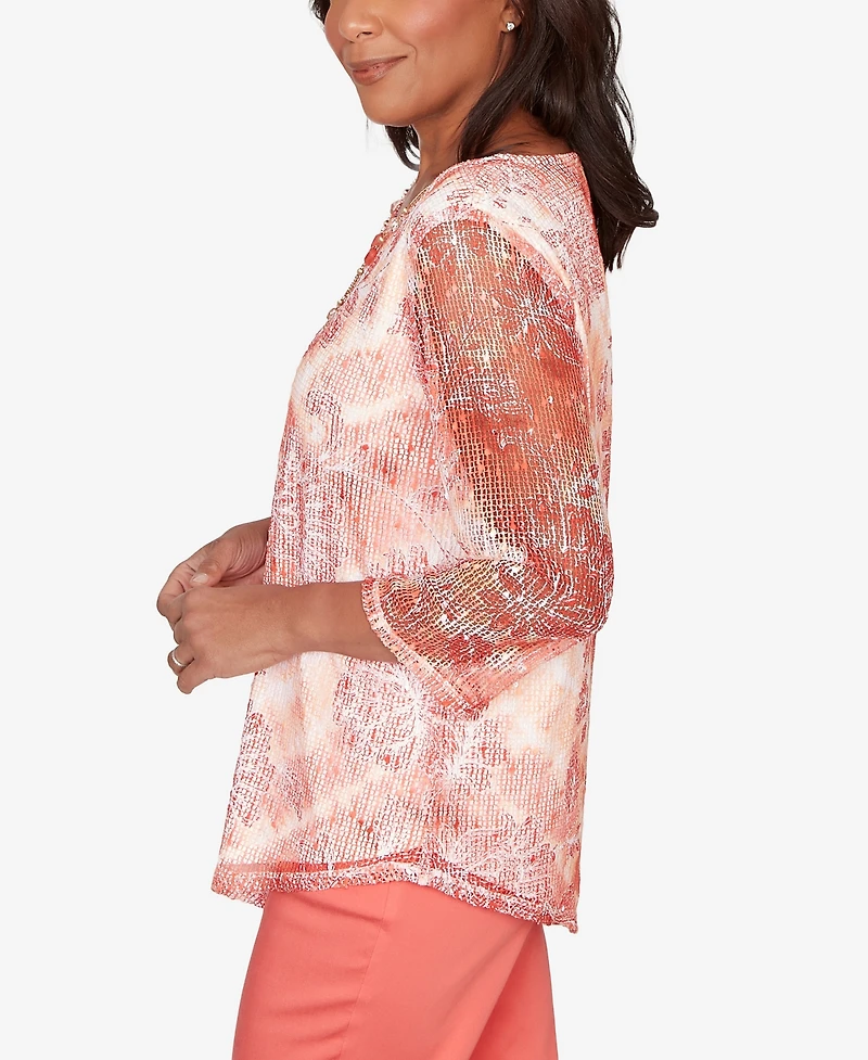 Alfred Dunner Women's Resort Living Batik Tie Dye Chevron Top