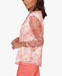 Alfred Dunner Women's Resort Living Batik Tie Dye Chevron Top