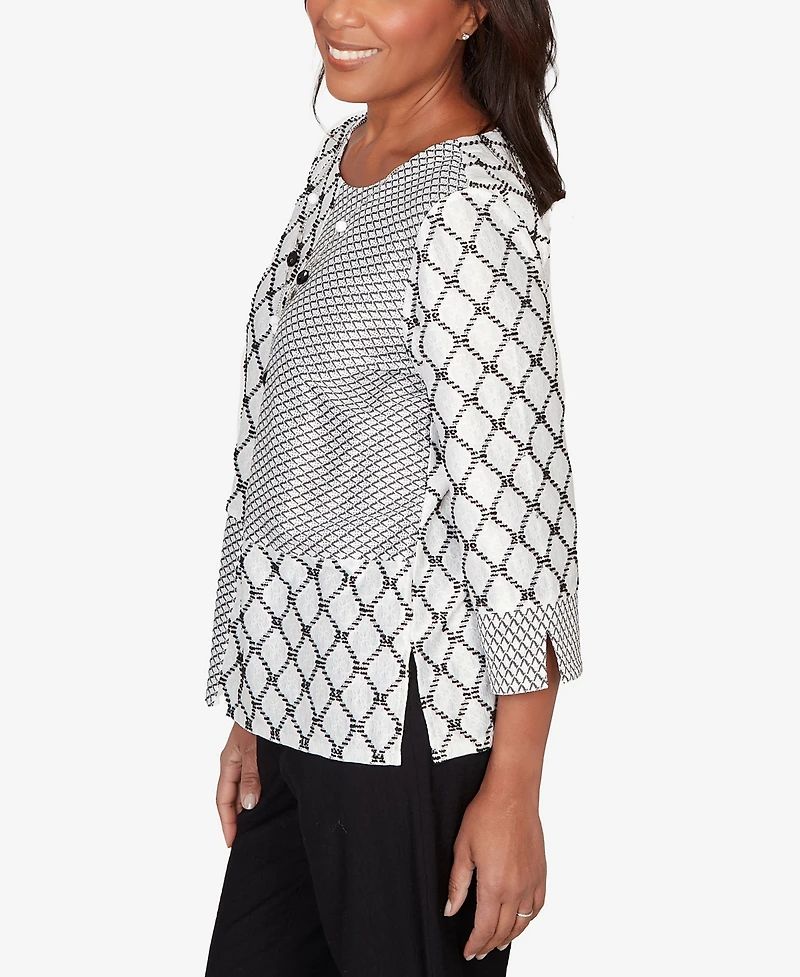 Alfred Dunner Women's Crowd Pleaser Spliced Diamond Textured Top