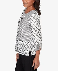 Alfred Dunner Women's Crowd Pleaser Spliced Diamond Textured Top