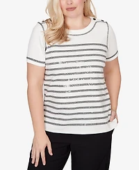 Alfred Dunner Women's Crowd Pleaser Biadere Sequin Stripes Top