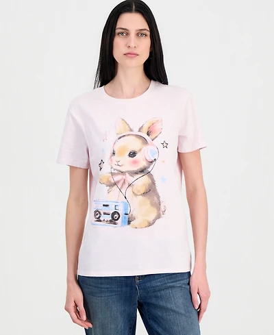 Self Esteem Juniors' Bunny Headphones Graphic T-Shirt