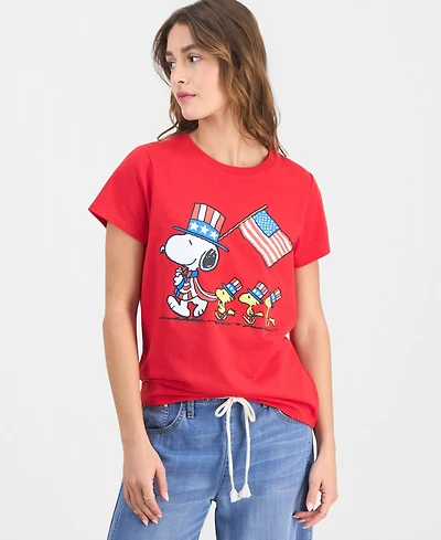 Snoopy Juniors' 4th of July Graphic Print T-Shirt