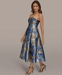 Donna Karan New York Women's Strapless Floral Midi Cocktail Dress