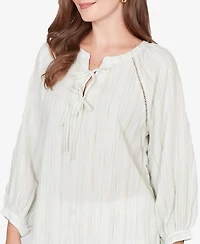 Ruby Rd. Petite Crinkle Stripe Tie Front Peasant Top