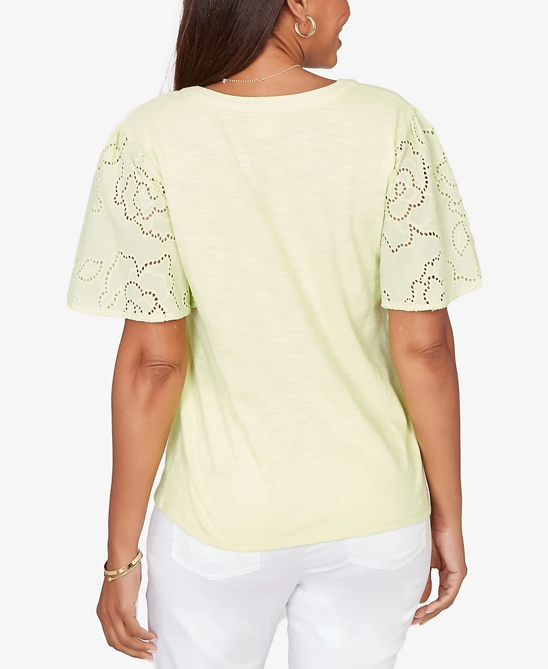 Ruby Rd. Petite Eyelet Sleeve Cotton Jersey Top