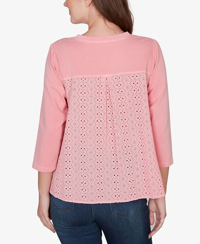 Ruby Rd. Petite Embroidered Terry Scoop Neck Top